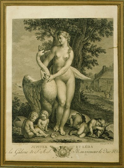 Leda and the swan, engraving by Philippe Triere, from a drawing by Andrea Del Sarto by Andrea del Sarto