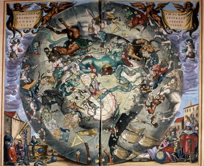 Representation of the Southern Hemisphere by Cellarius. 17th century book. by Andreas (after) Cellarius