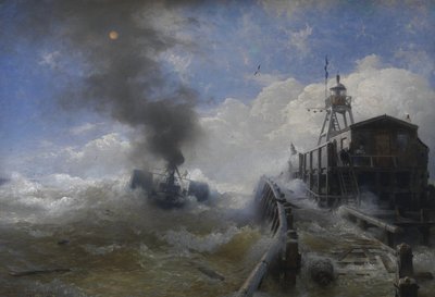 Towboat Leaving the Port of Ostend at Heyday by Andreas Achenbach