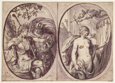 Two Oval Compositions on One Sheet. To the Left Sits a Shepherdess (Diana?) with a Staff and a Dog by Her Side. She Holds an Apple, Which Mercury in a Cloak Seems to Have Brought Her; on This Stands: 