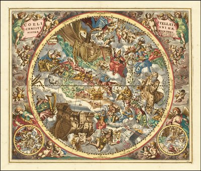 1660 celestial map of constellations according to Christian symbolism by Andreas Cellarius