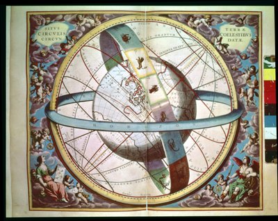 World map with encircling zodiac, 