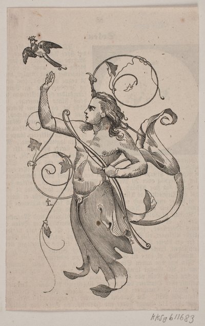 Genius with Bow in Left Hand and Right Hand Raised Towards a Crowned Bird by Andreas Flinch