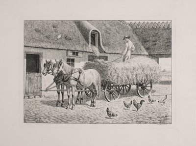 A Harvest Wagon in a Farmyard by Andreas Peter Madsen