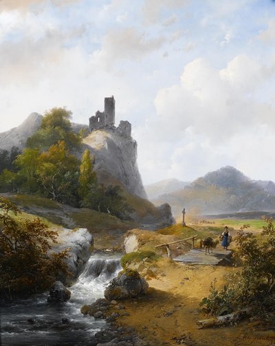 German Landscape with Ruin by Andreas Schelfhout