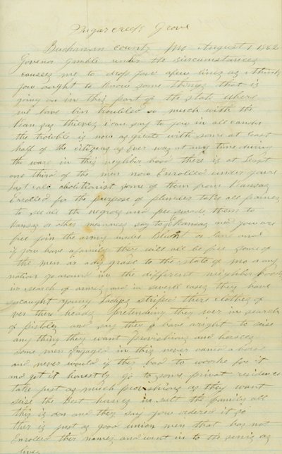 Letter signed Andrew Brownlow, Buchanan County, Mo., to Governor Gamble [Hamilton R. Gamble], August 1, 1862 by Andrew Brownlow