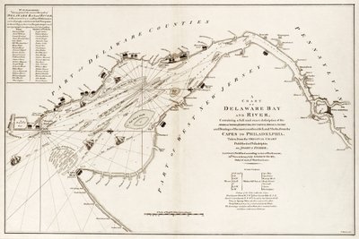 A chart of Delaware Bay and river, containing a full and exact description of the shores, creeks, harbours, soundings, shoals, sands and bearings of the most considerable land marks, from the Capes to Philadelphia by Andrew & Haydon W. Dury