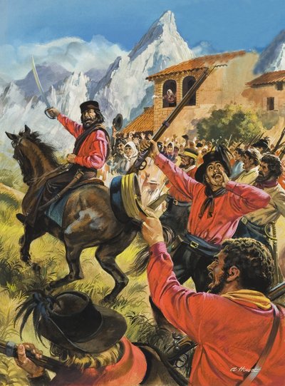 Guiseppe Garibaldi and his army in the battle with the Neopolitan Royal troops by Andrew Howat