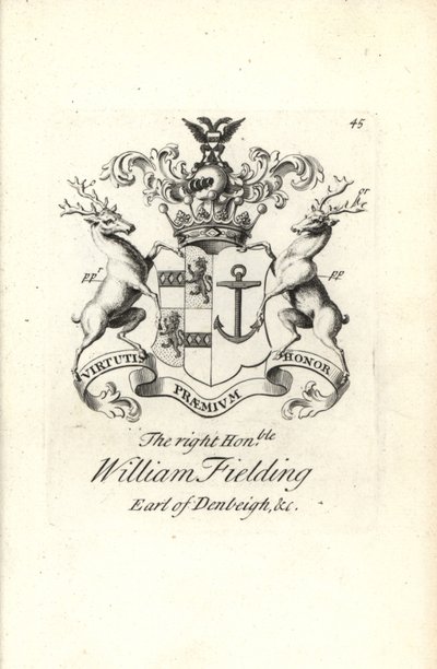 Coat of arms and crest of the right honorable William Fielding, 5th Earl of Denbeigh by Andrew Johnston