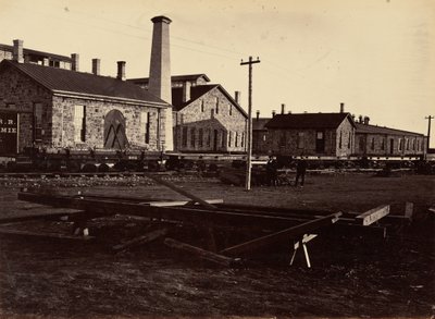 Plate 17. Laramie Machine Shops, from the Southwest, 1869 by Andrew Joseph Russell