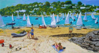 Salcombe Regatta and artists easel, 2023 by Andrew Macara