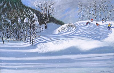 Tree shadows and skiers, Tignes, France by Andrew Macara