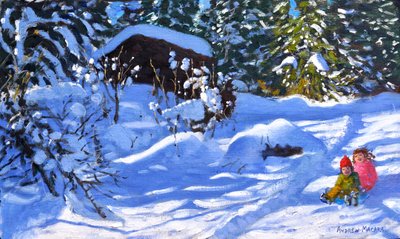 Two on a Sledge, The Orchard, Morzine by Andrew Macara