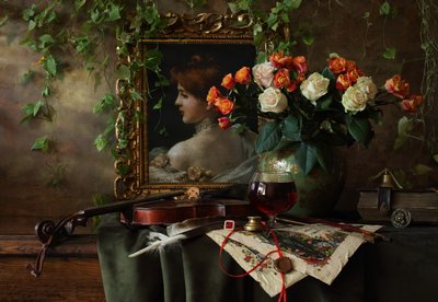 Classical Violin and Roses by Andrey Morozov