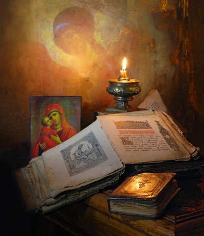 Sacred Books and Candlelight by Andrey Morozov