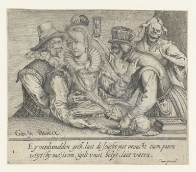 An Old Man Tries to Buy the Love of a Young Woman (Ongelijke liefde) by Andries Jacobsz. Stock (possibly)