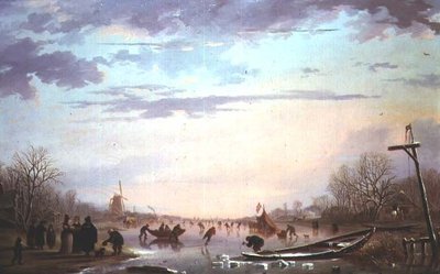 Skating Scene on a Frozen River by Andries Vermeulen