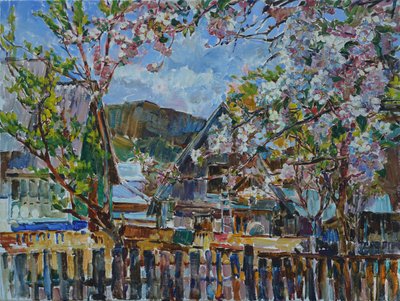 Blooming Mountain Village by Andrii Kutsachenko
