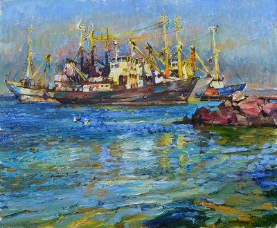Colorful Harbor Boats by Andrii Kutsachenko