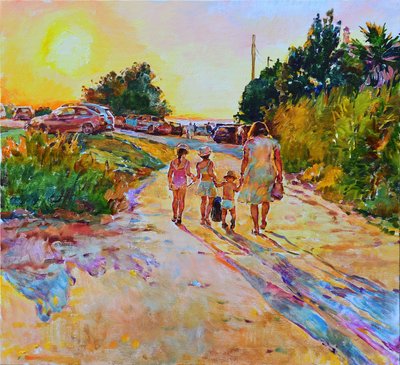 Family Sunset Beach Walk by Andrii Kutsachenko