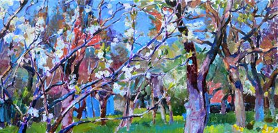 Spring Forest Scene With Blossoming Trees by Andrii Kutsachenko