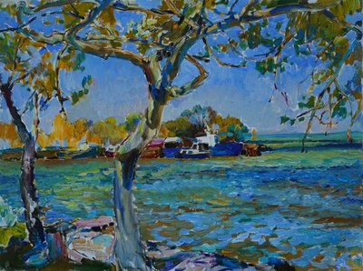 Sunny Riverbank Boats by Andrii Kutsachenko