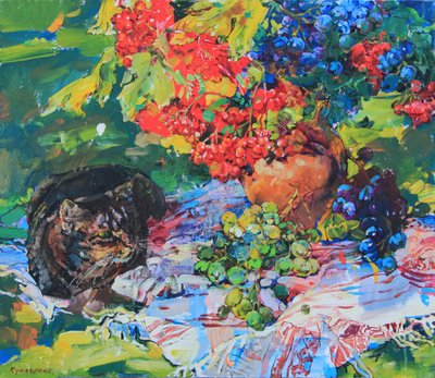 Tabby Cat Autumn Harvest by Andrii Kutsachenko