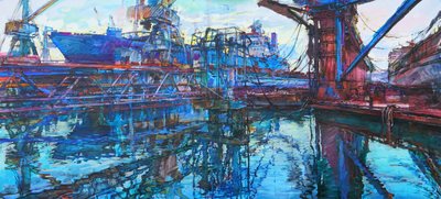 Vibrant Shipyard Reflections by Andrii Kutsachenko