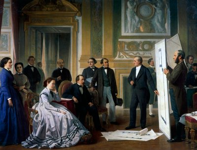 The Architect Presenting the New Plans for the Louvre to Napoleon III and Eugenie by Ange Tissier