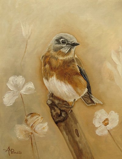 Gentle Bird and Flowers by Angeles M. Pomata