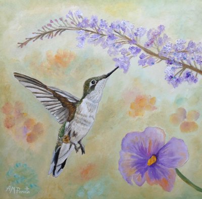 Hummingbird And Lavender by Angeles M. Pomata