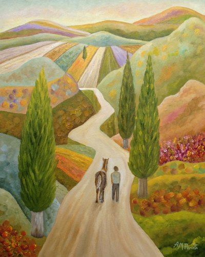 Man Horse Country Road by Angeles M. Pomata
