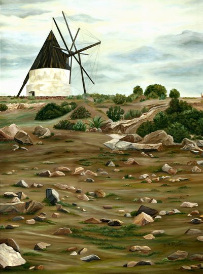 Rustic Windmill Landscape by Angeles M. Pomata