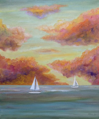 Sailboat Sunset Sky by Angeles M. Pomata