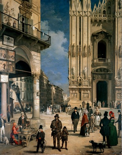 Marche de Figini in Milan (detail) by Angelo Inganni