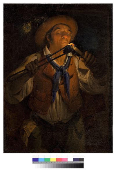 Peasant Lighting a Candle with an Ember by Angelo Inganni