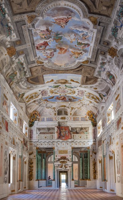Ceiling of the hall with the Bologna Quarters, Hall of the Guards, Este Ducal Palace, Sassuolo, Italy by Angelo Michele Colonna
