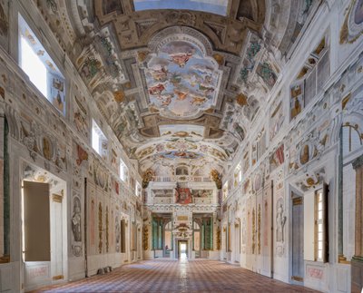 Ceiling of the hall with the Bologna Quarters, Hall of the Guards, Este Ducal Palace, Sassuolo, Italy by Angelo Michele Colonna