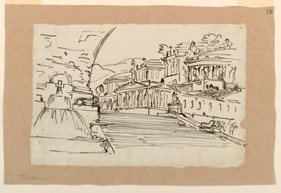 Stage Design, Group of Antique Buildings by Angelo Toselli
