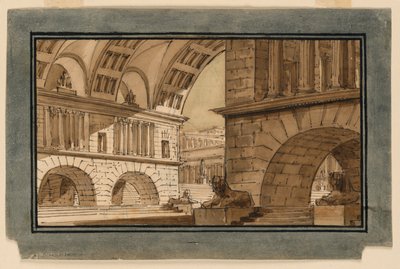 Stage Design, Group of Temple Buildings by Angelo Toselli