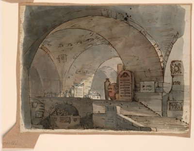 Stage Design, Underground Vaulted Space with Tombs by Angelo Toselli