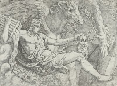 Apollo Holding Pipes in His Right Hand Accompanied by Pegasus, 1556-60 by Angiolo Falconetto