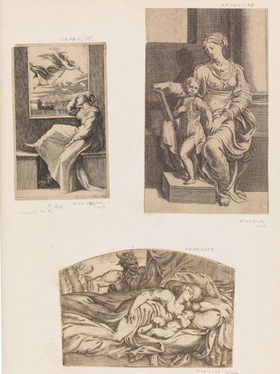 Woman and Angel, Virgin and Child, Satyr Watching a Young Mother and Child Sleeping by Angiolo Falconetto