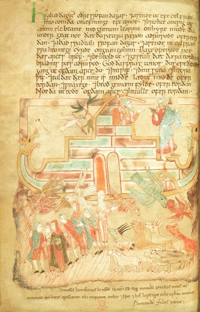 Noah and Family Leaving the Ark, from the Aelfric Pentateuch by Anglo Saxon