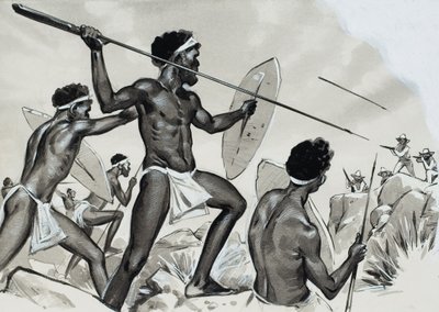 Aborigines under attack by Angus McBride