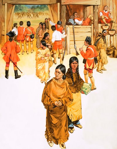Indian Squaws Concealing Weapons Walk into Fort Micilmackinac by Angus McBride