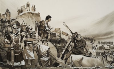 Julius Caesar led his soldiers across the little River Rubicon and marched upon Rome by Angus McBride