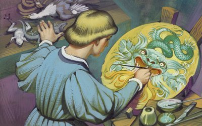 Leonardo Da Vinci Painting a Shield to Impress His Father by Angus McBride