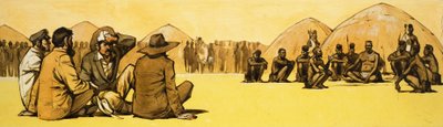 Pioneers Negotiate with Tribal Chiefs in Africa by Angus McBride