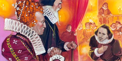 Shakespeare being presented to Queen Elizabeth I by Angus McBride